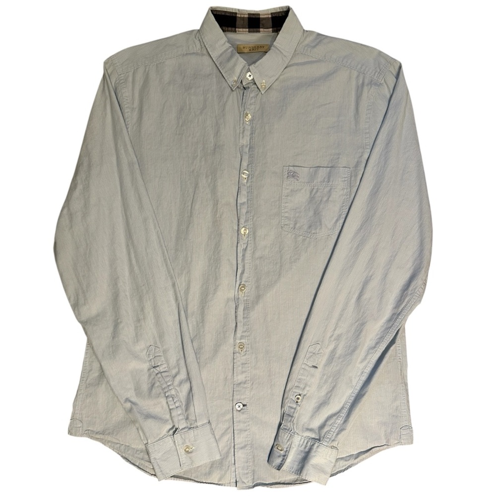 Burberry Men's Gray Button Down Shirt Long Sleeve Cotton Casual Size Medium